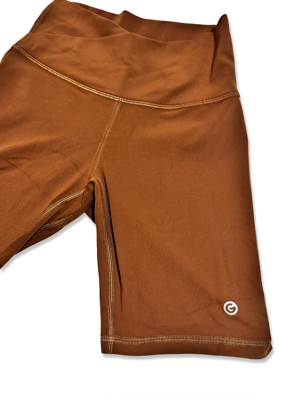 Glowmode FeatherFit 8-Inch High-Waisted Crossover Biker Shorts Brown NWOT - Picture 2 of 7